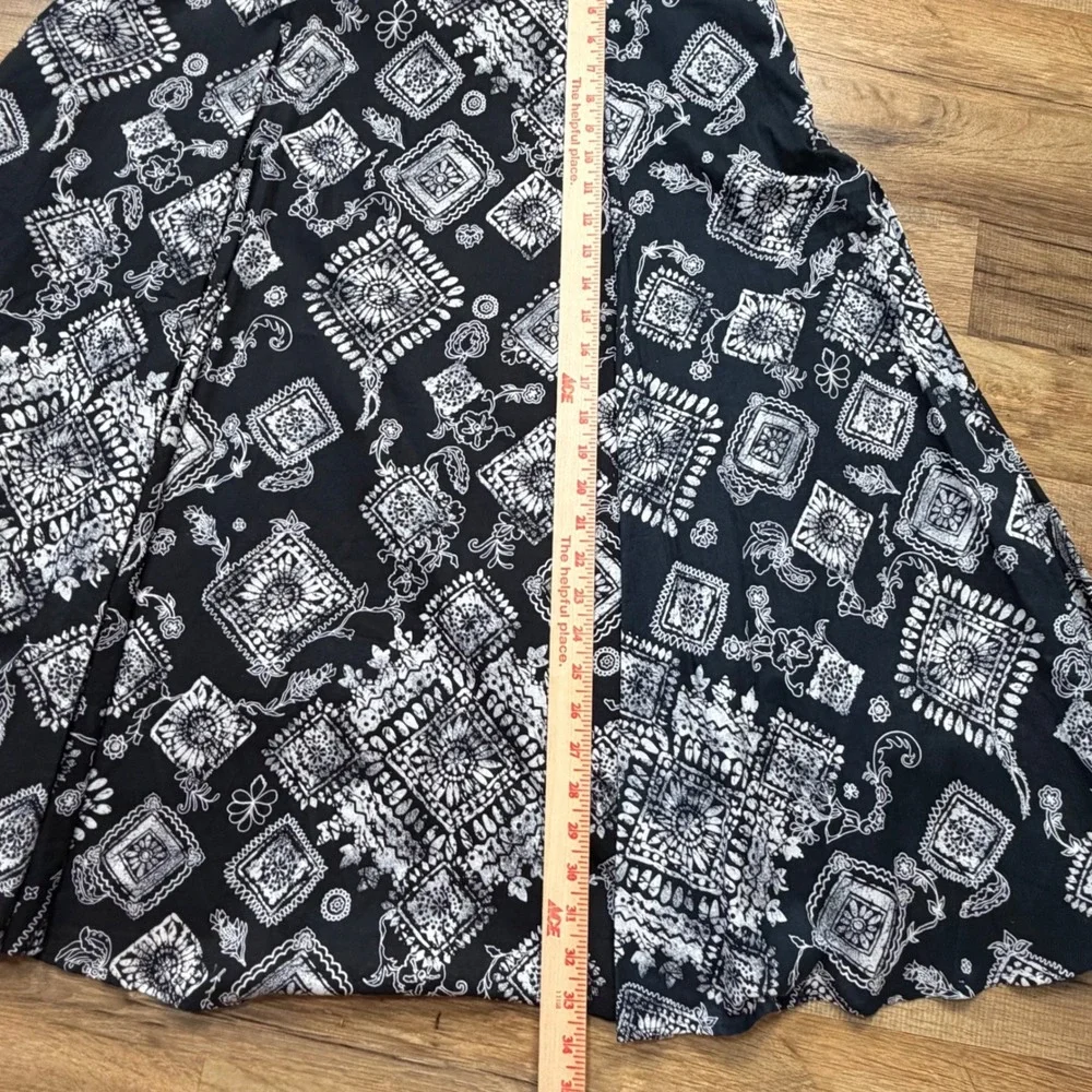 Coldwater‎ Creek Black White Geometric Floral Paisley Midi Skirt Large